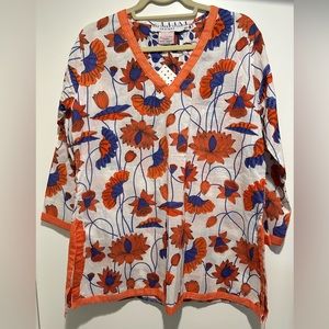 Gretchen Scott - Blue & Orange Floral Cotton Tunic